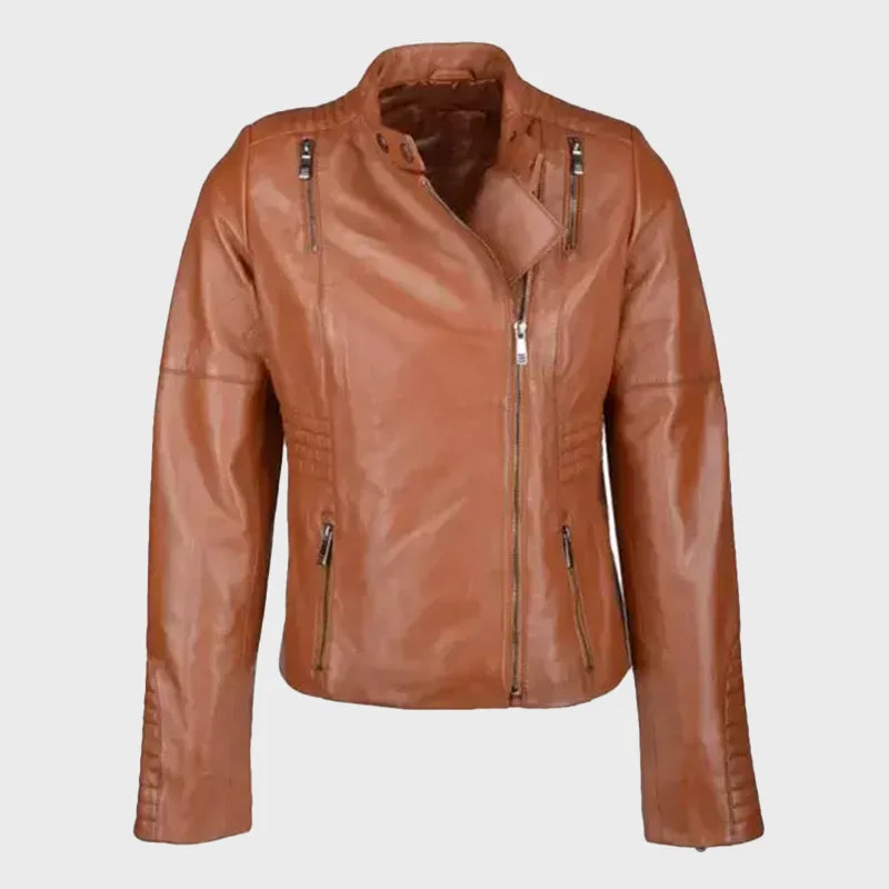 Women's Tan Biker Style Leather Jacket