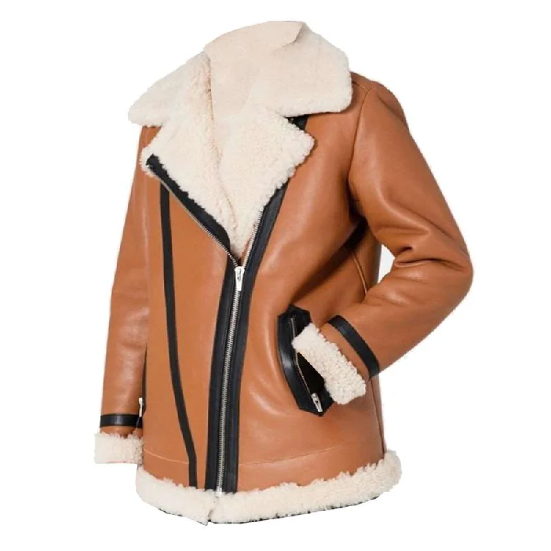 Women's Tan Biker Shearling Coat