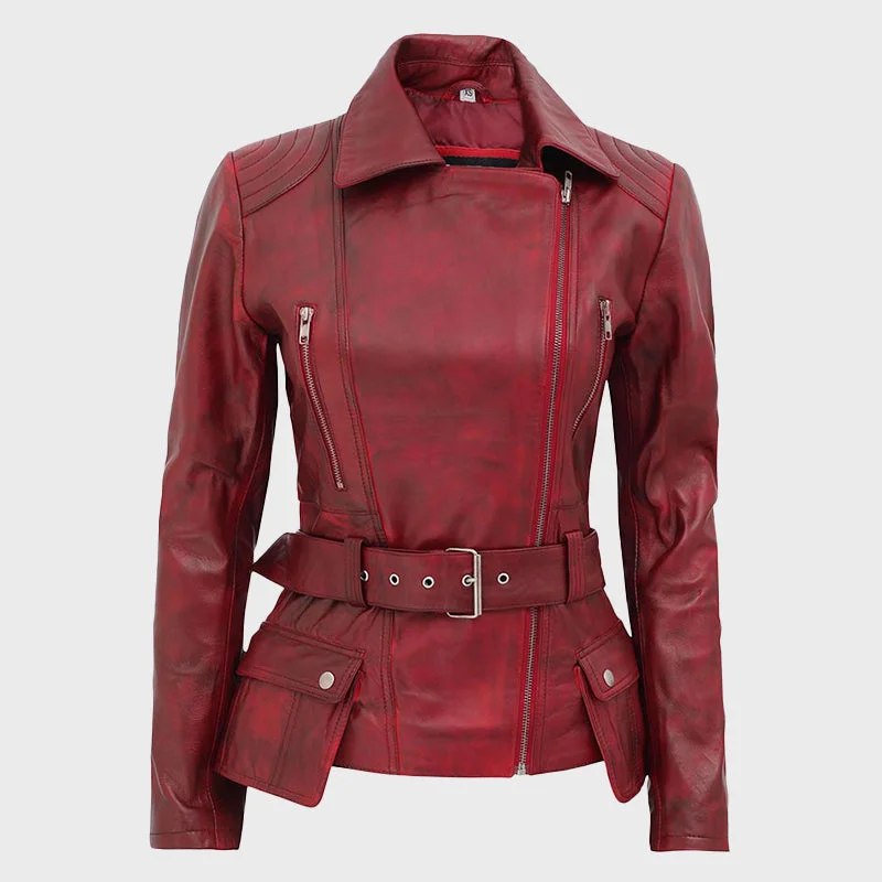 Women's Victoria Maroon Leather Biker Jacket
