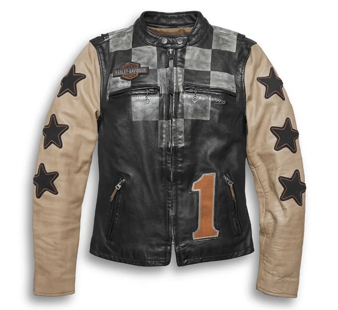 Women's Vintage Race-Inspired Leather Jacket