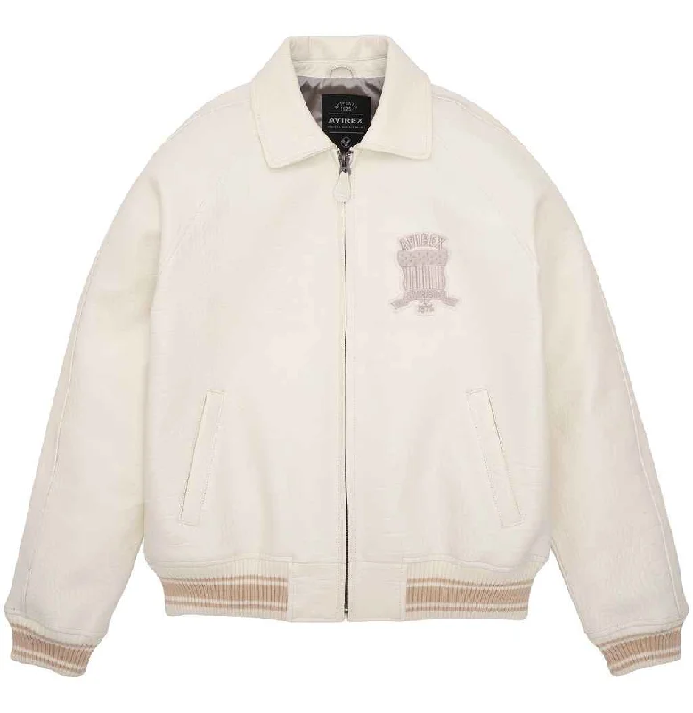 Womens White Avirex Croc Embossed Classic Leather Jacket